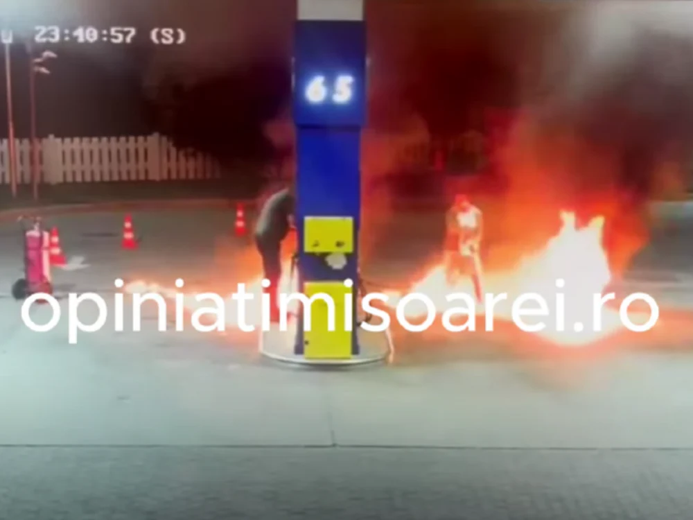 Incident șocant în Timiș: Un bărbat beat a incendiat o pompă de benzină, i-a provocat arsuri unui angajat și a amenințat că se va sinucide