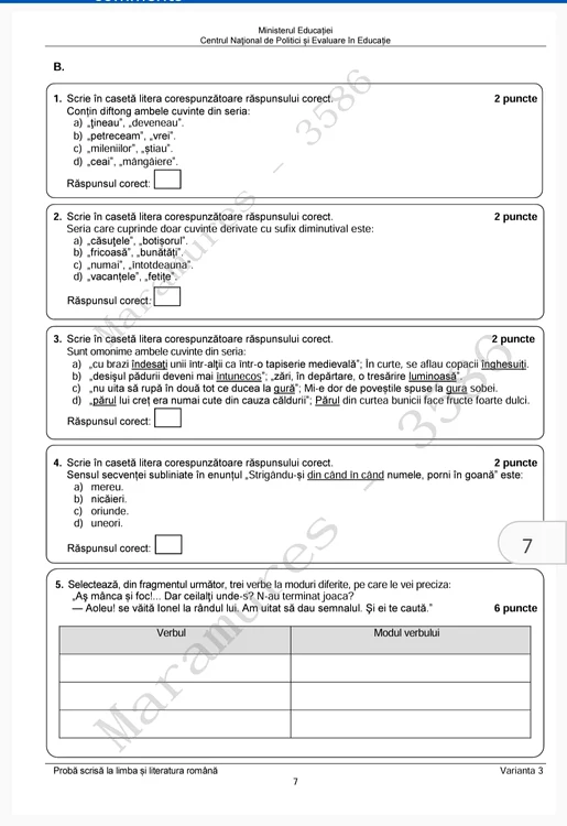 subiecte romana evaluarea nationala 2024