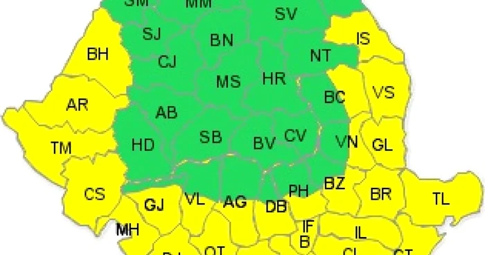 Harta zonelor afectate. Foto www.meteoromania.ro