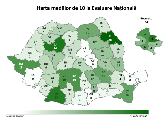 Harta mediilor de 10 la Evaluarea Națională 2023 Sursă edupedu ro jpg