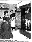 Petreceri în Bucureștiul secolului al XIX-lea, „Ghimpele”, 17 februarie 1874 (stânga); „O explicație ciudată”, caricatură de Nicolae Petrescu-Găină, Ţivil-Cazon, nr. 8, 1906, p. 1. (dreapta)
