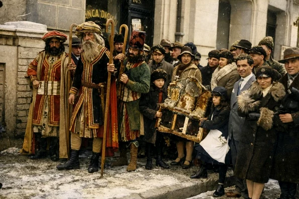 Fotografie din Arhiva Muzeului Municipiului București, colorizată online (ChatGPT)