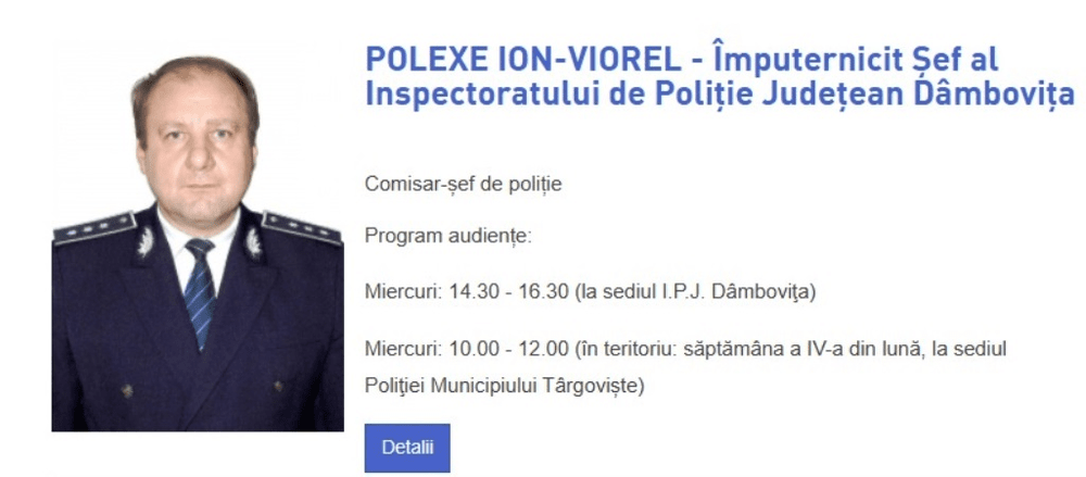 Șef nou la IPJ Dâmbovița. Un comisar de la Economic, Viorel Polexe, vine în locul lui Adrian Antofie