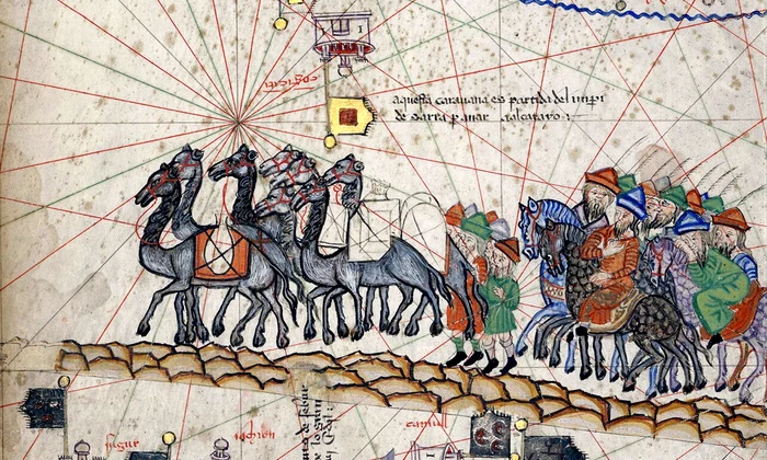 Caravană pe Drumul Mătăsii. Miniatură medievală (© Gallica Digital Library)