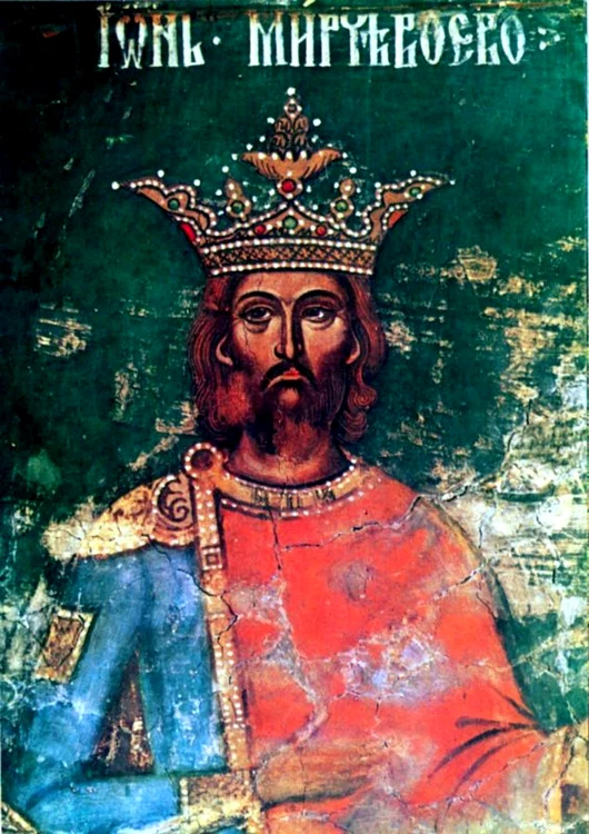 Mircea cel Bătrân, fiul lui Radu I. Pictură din Biserica Episcopiei de Argeş