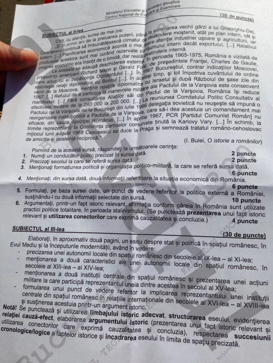 Acestea sunt subiectele de la Istorie BAC 2015, sesiunea de toamnă