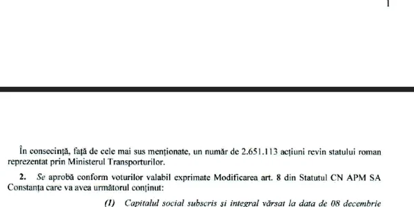 AGA Port Constanţa prin care se decide revenirea acţiunilor la Ministerul Transporturilor