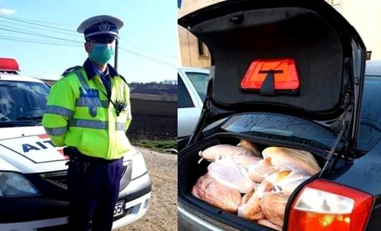 Poliţistul a oferit pâine persoanelor în vârstă                                              FOTO: FB/Poliţia Română