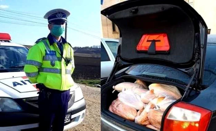Poliţistul a oferit pâine persoanelor în vârstă FOTO: FB/Poliţia Română