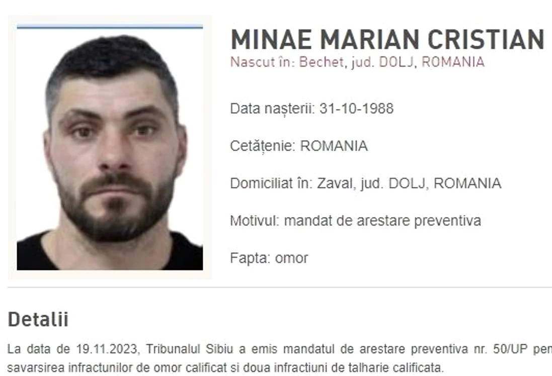 Marian Cristian Minae a contestat mandatul de arestare FOTO Poliția Română