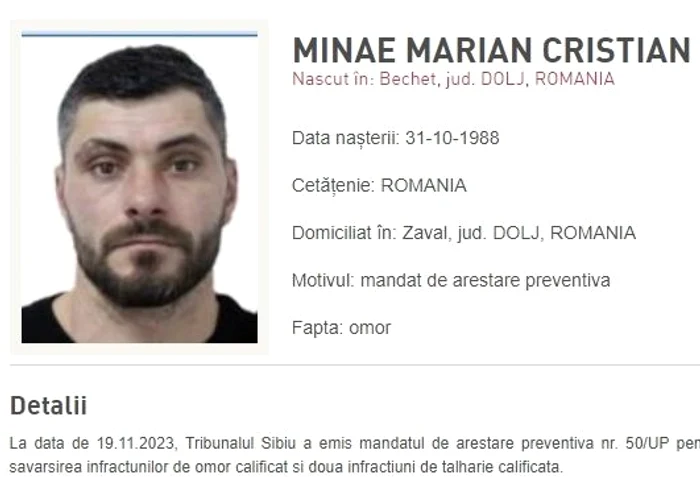Marian Cristian Minae a contestat mandatul de arestare FOTO Poliția Română