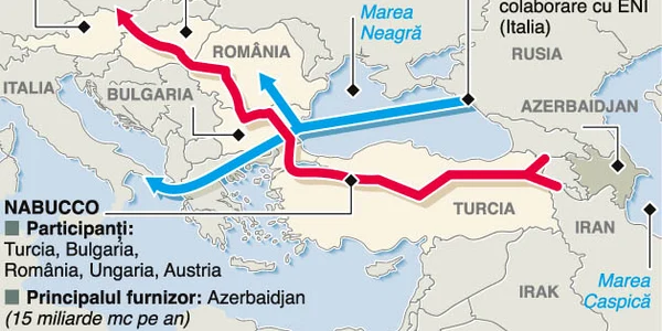 Traseele conductelor Nabucco şi South Stream