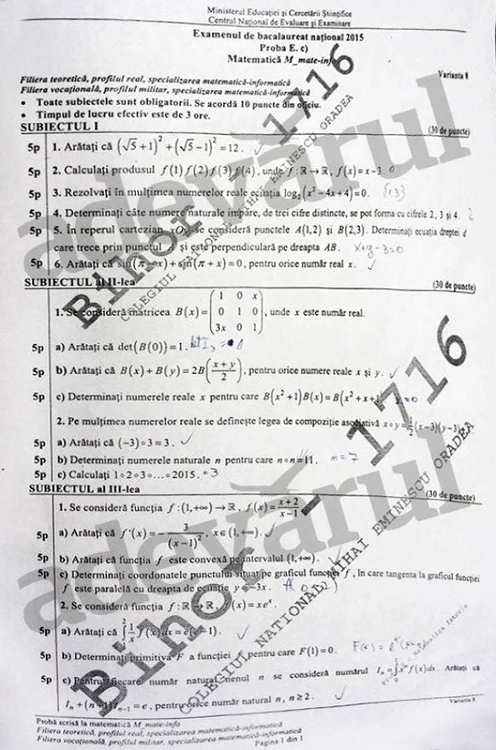 Bac 2015 Rezolvare subiecte Matematică m1 și m2