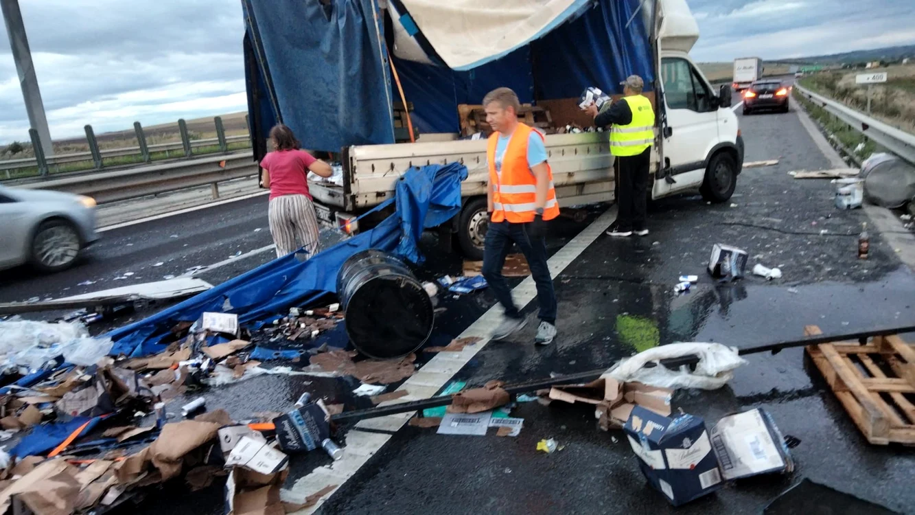 Accident rutier pe A1 în zona Aeroportului Sibiu Foto Turnul Sfatului