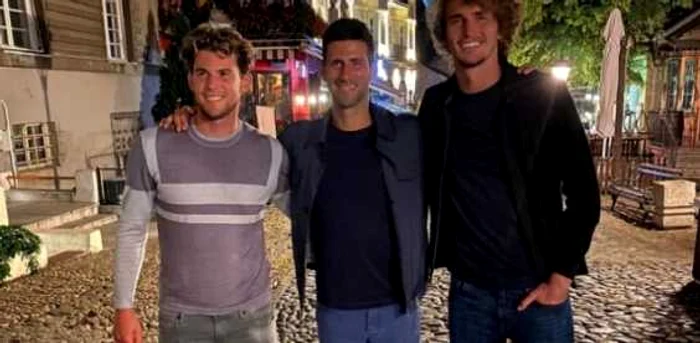 Dominic Thiem, Novak Djokovici şi Alexander Zverev, la Belgrad.