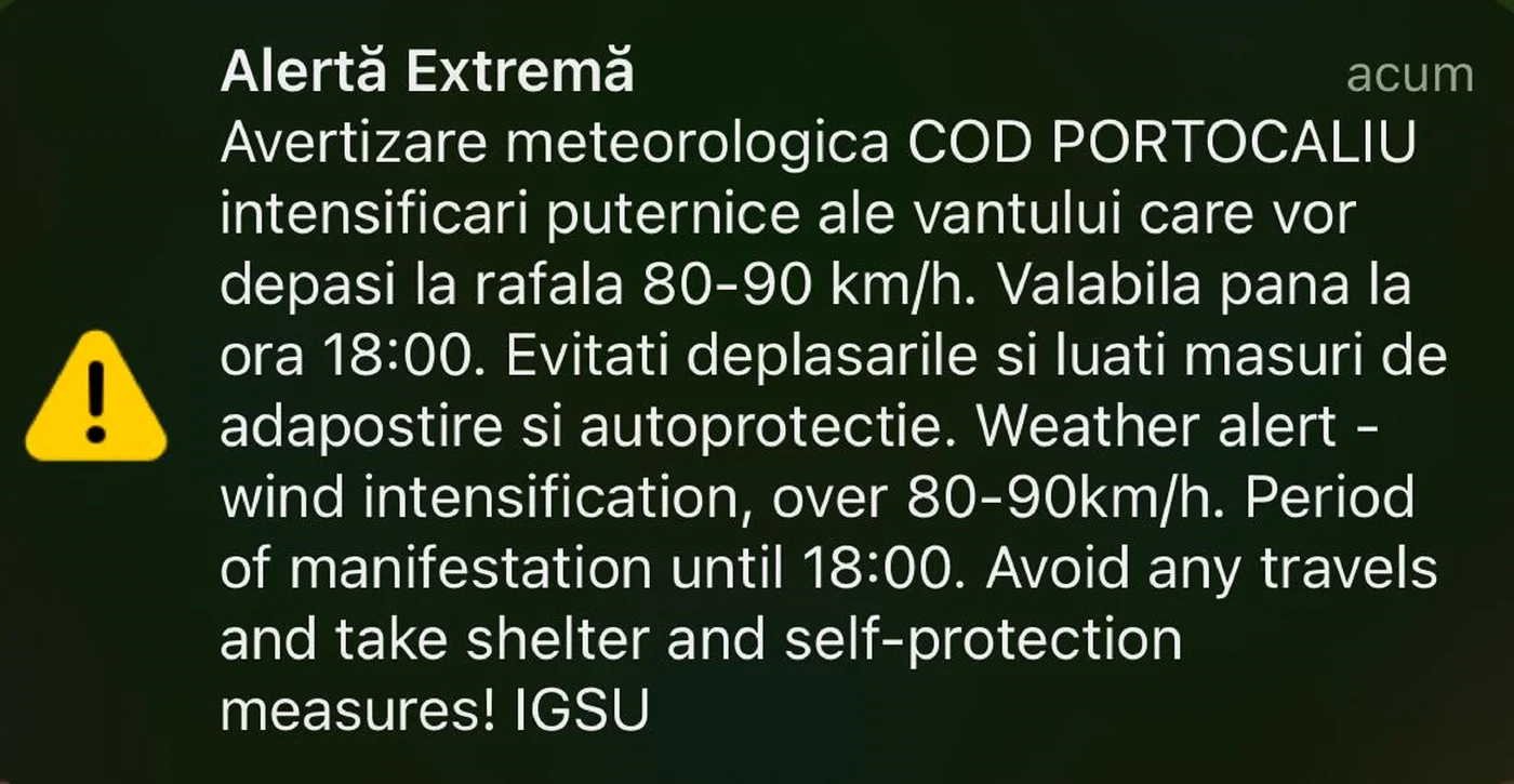 Avertizare meteorologic RoAlert la Sibiu Sursă ISU Sibiu