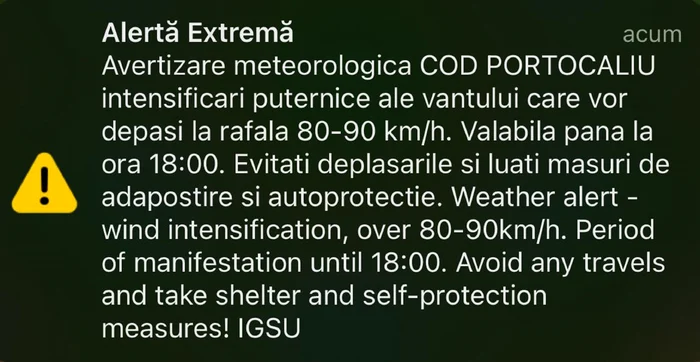 Avertizare meteorologic RoAlert la Sibiu Sursă ISU Sibiu
