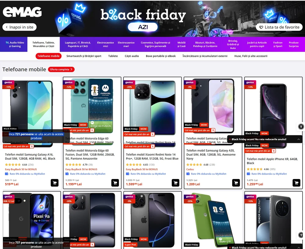 Vânzări record la eMAG. Primele 12 ore de Black Friday au depășit întreaga zi de anul trecut. Peste 3 milioane de produse comandate