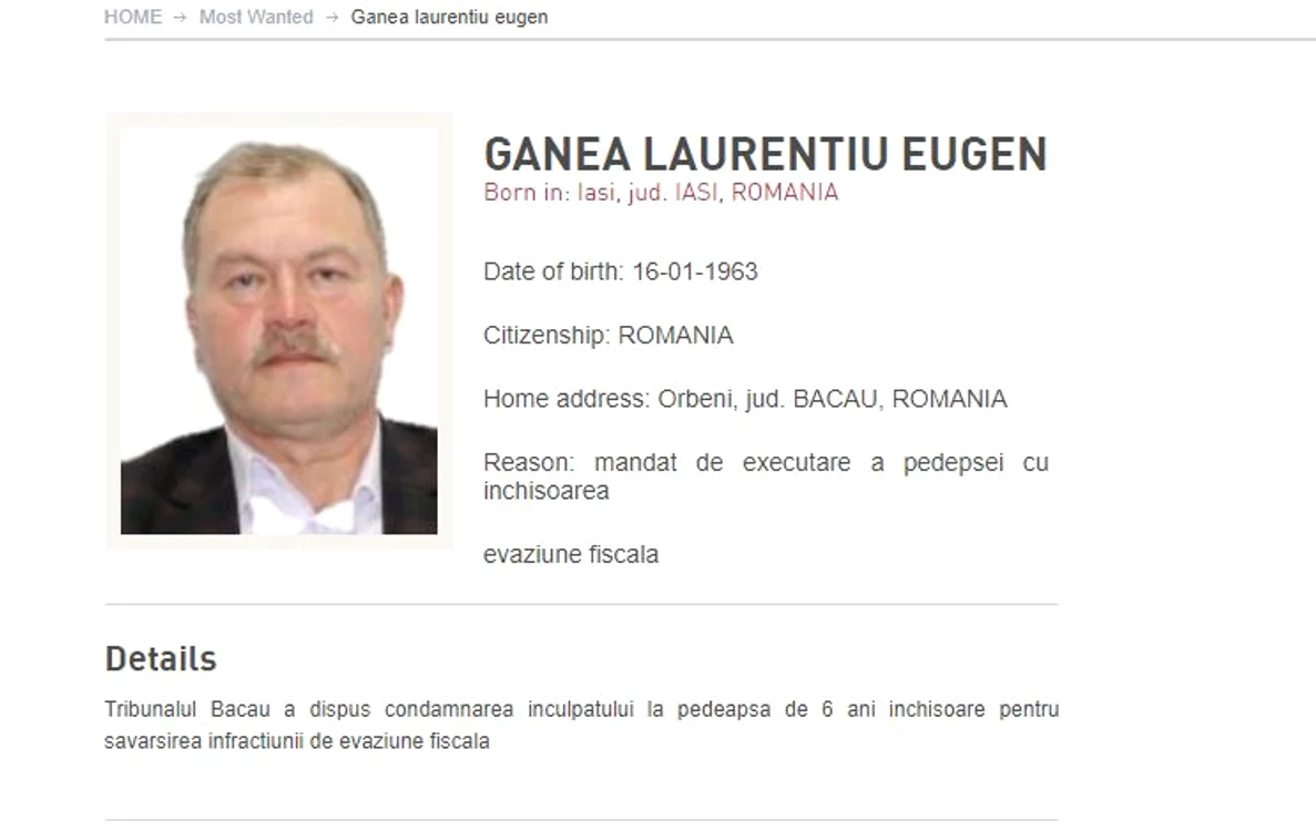Laurențiu Ganea, pe lista celor mai căutați infractori din România FOTO Poliția Română