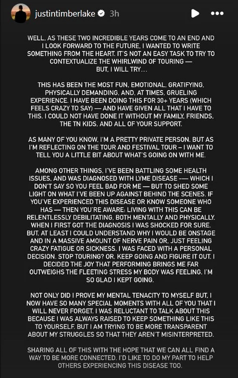 Mesajul publicat de artist pe rețelele sociale / foto: Instagram