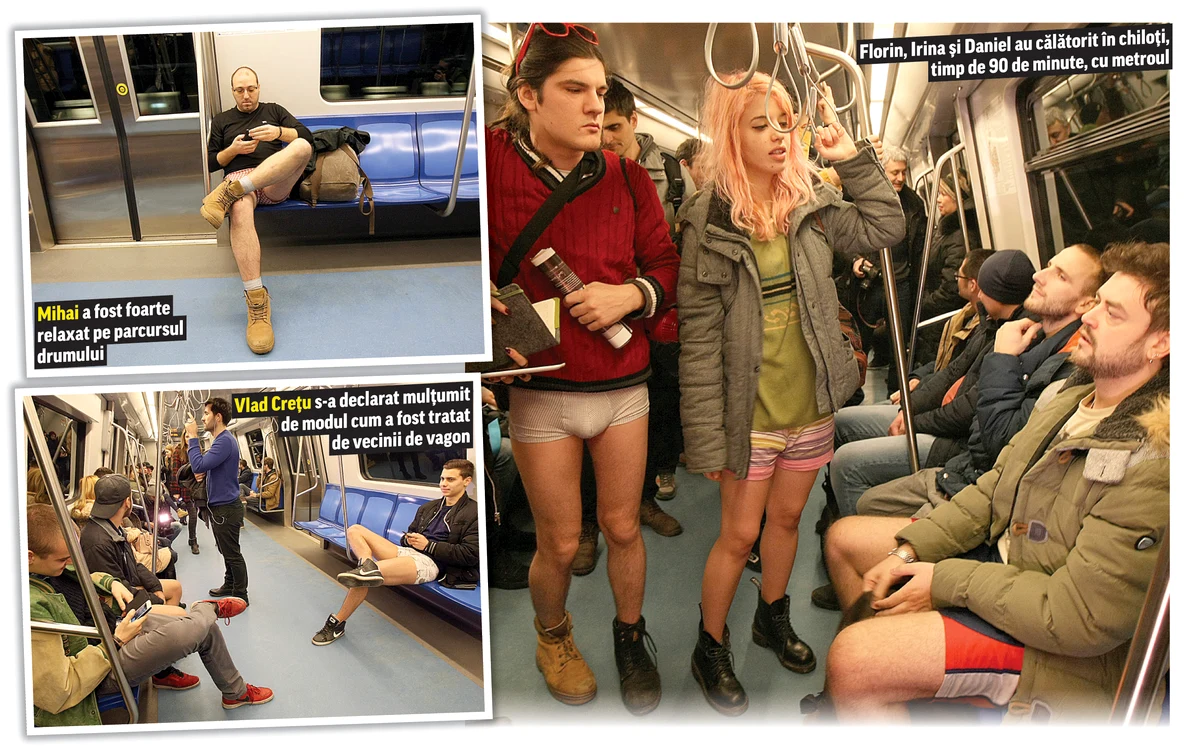 
    Câţiva tineri au sărbătorit ieri «Ziua fără pantaloni», la metrou  