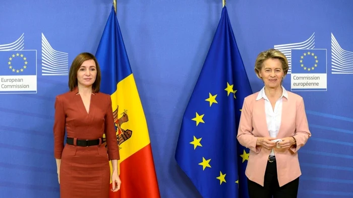 Foto: Maia Sandu, Preşedinta R. Moldova (stânga), şi şefa Comisiei Europene Ursula von der Leyen.