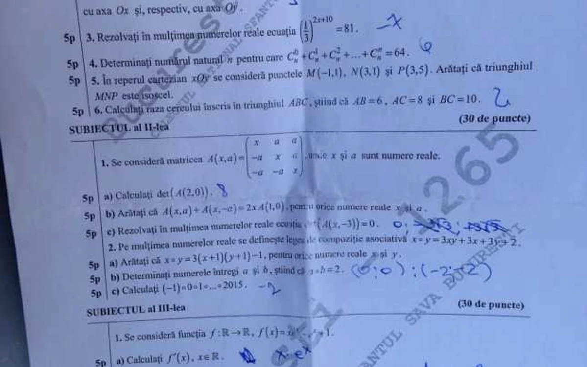 subiect mate stiintele naturii cls 12 bac simulare