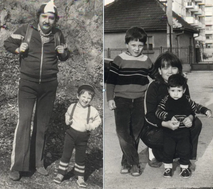 Cu tatăl lui, la 5 ani, şi alături de mamă şi de fratele mijlociu, la 7 ani