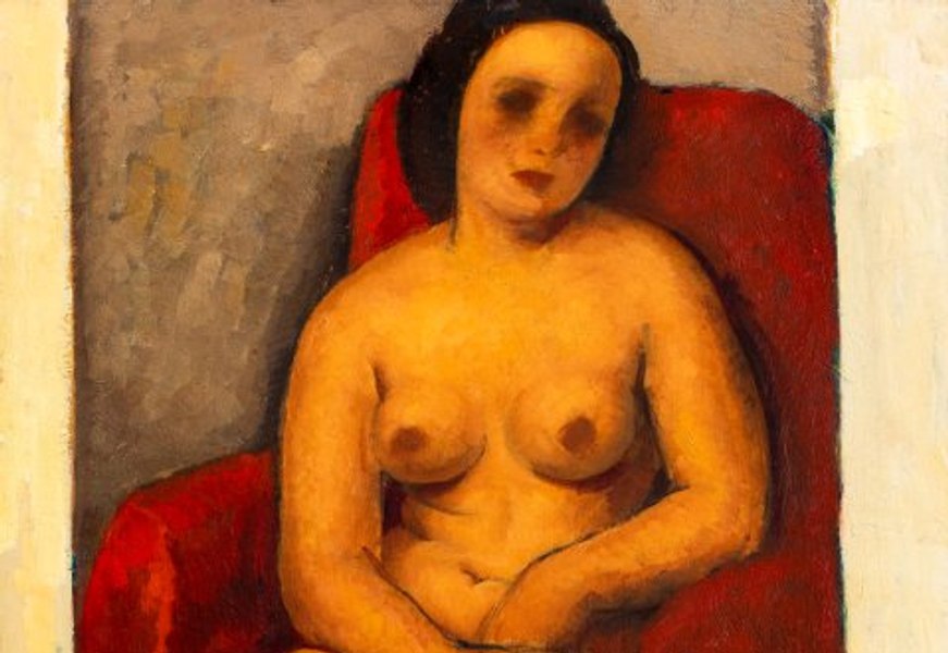 „Nud în fotoliu roșu”, pictura lui Tonitza care o ilustrează pe fiica cea mare a artistului, vândută cu 90.000 de euro