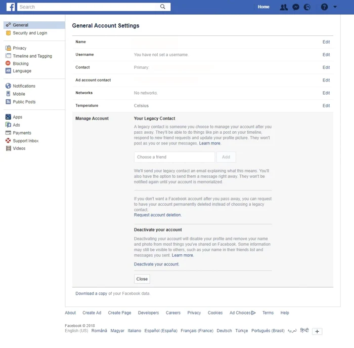 Facebook General Account Settings 1