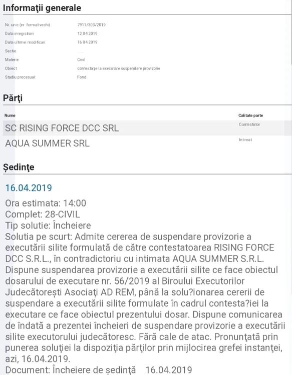 Decizia de suspendare temporară a executării silite