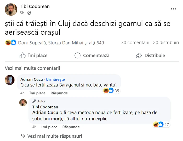 Haz de necas legat de mirosul din Cluj. FOTO: Captura Facebook