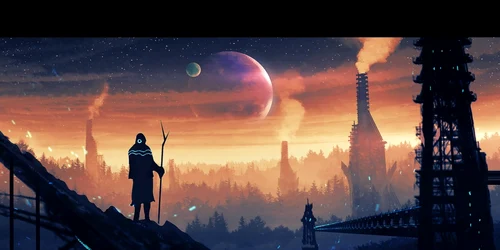 Omul modern urmăreşte transformarea industrială pe un cer de culoare ruginie FOTO SHUTTERSTOCK