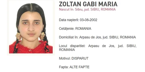 Zoltan Gabi Maria tânăra de 20 de ani răpită din Arpașu de Jos Sibiu Foto IPJ Sibiu jpg