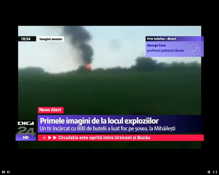 Un camion cu butelii a explodat, vineri, la Mihăileşti, pe DN 2/E85 