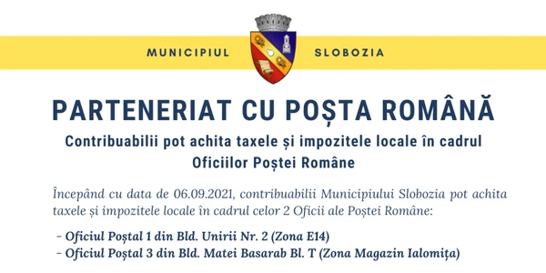 slobozia taxele locale pot fi platite si la posta foto faceb/Mun Slobozia
