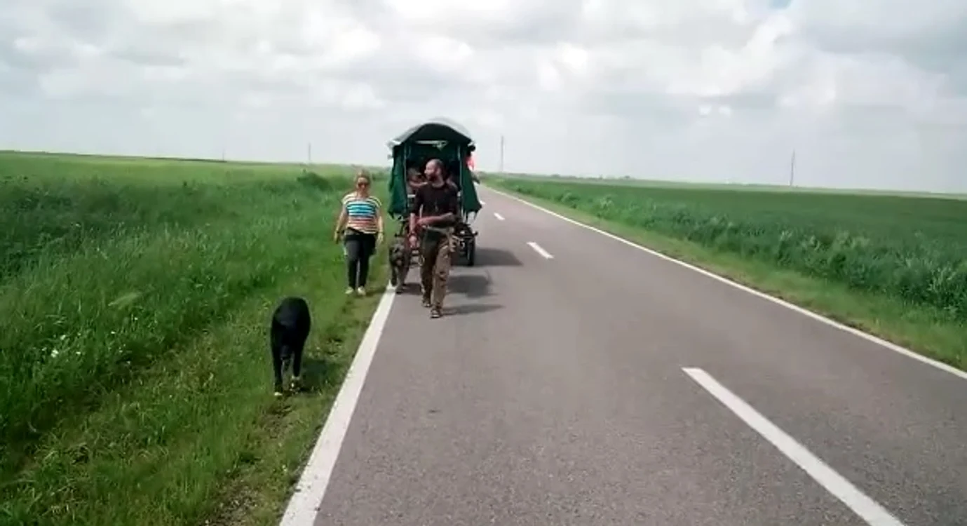 Familia călătorește cu o căruță - captură video