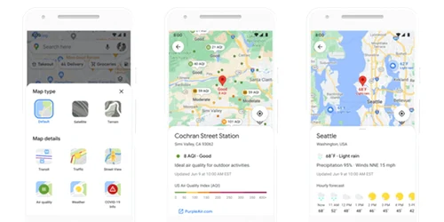 Google Maps vreme şi calitatea aerului