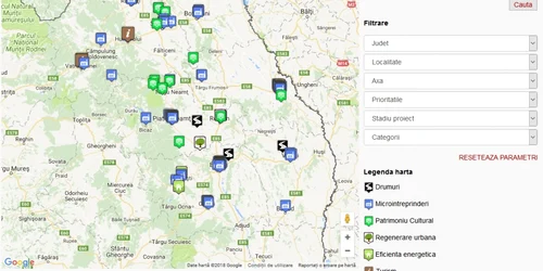 Harta proiectelor cu finanţare europeană din Regiunea de Nord-Est