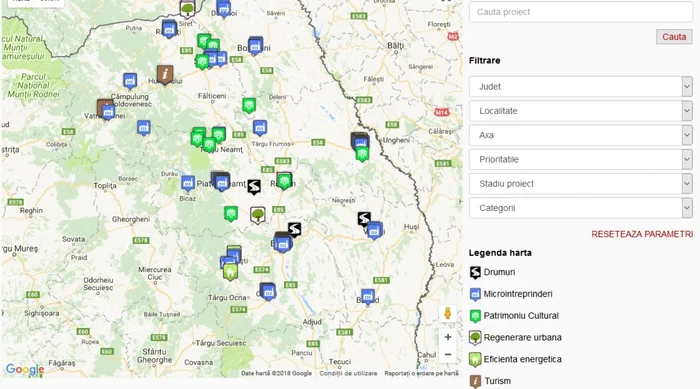 Harta proiectelor cu finanţare europeană din Regiunea de Nord-Est