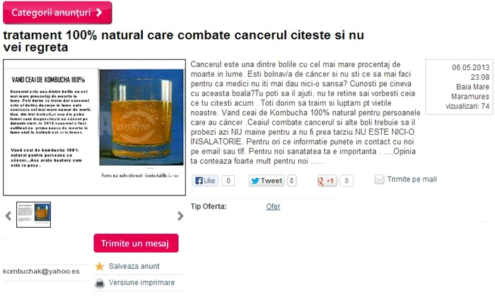 Tratamentul cancerului se poate găsi de vânzare pe unul din site-urile dedicate negoşului on-line