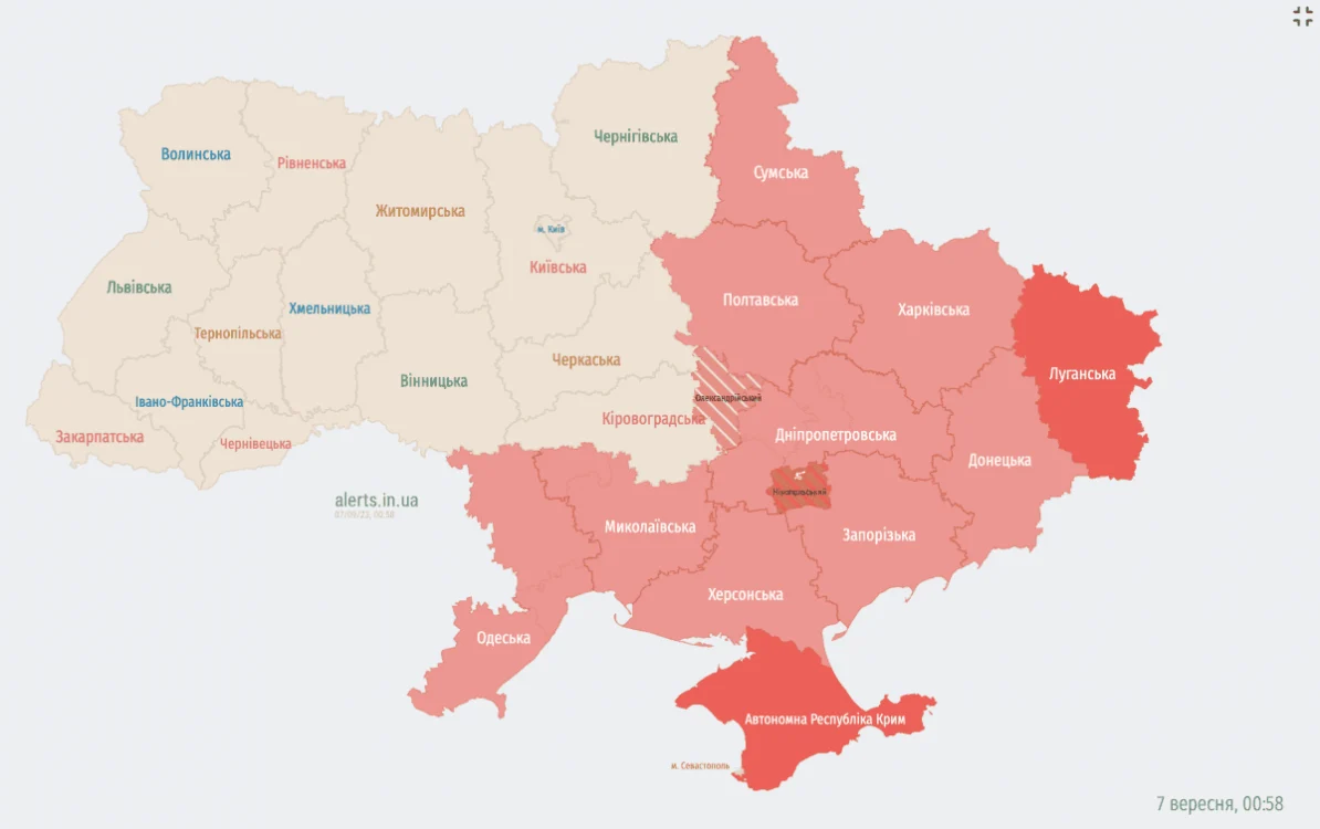Harta alarmelor de atac FOTO: Captură alerts.in.ua
