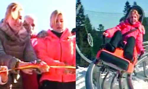 După ce a tăiat panglica cu Roberta, Udrea  s a dat singură cu sania jpeg