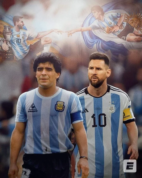 Maradona și Messi, doi jucători încântători născuți în Argentina.