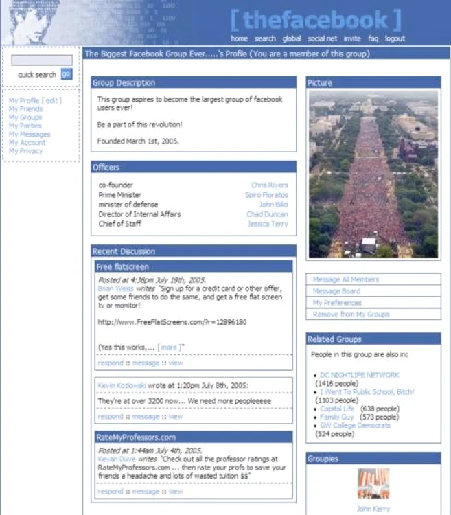 Grafica rețelei de socializare Facebook s-a schimbat radical în cei 12 ani de la lansarefoto: captură