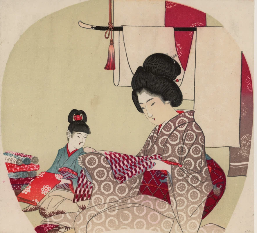 concubină japoneză alegând textile pentru kimono, 1780. FOTO: Getty Images