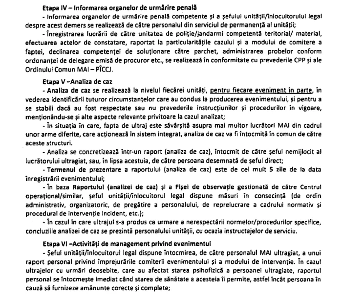 O procedură internă prevede exact pașii de urmat în caz de ultraj