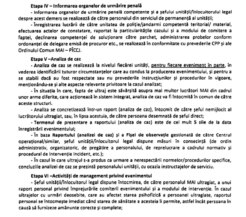 O procedură internă prevede exact pașii de urmat în caz de ultraj 