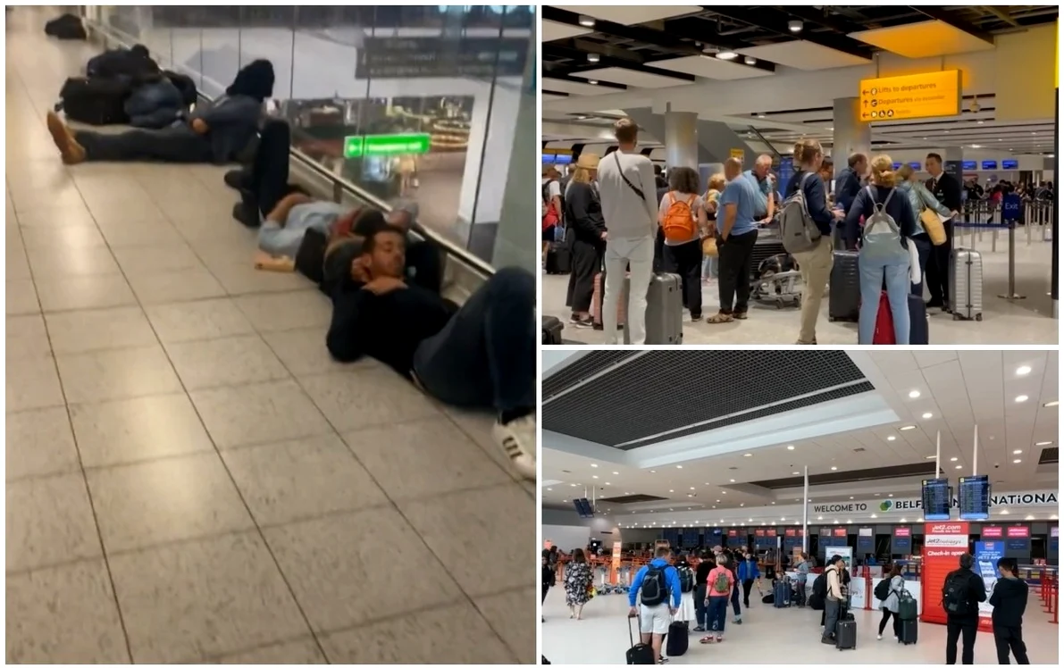 Oamenii dorm pe jos în aeroport Foto: Observatornews.ro