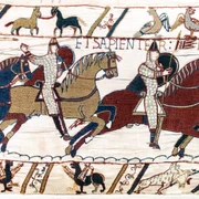 Bayeux Tapestry scene51 Battle of Hastings Norman knights and archers jpg